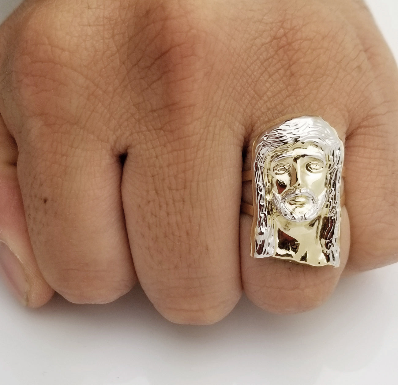 Men's Jesus Face Ring 10K Yellow Gold Jesus Head Ring
