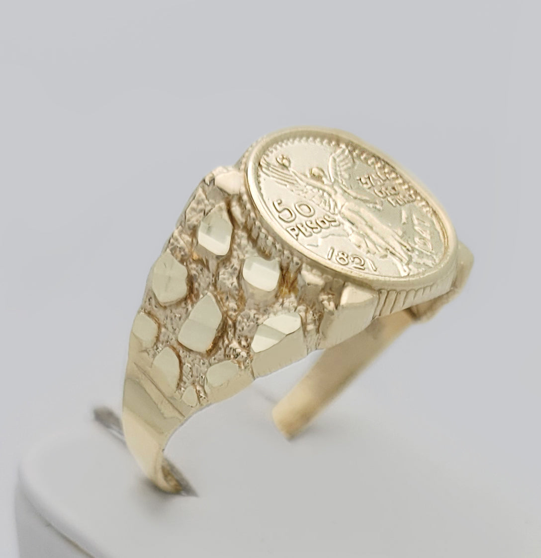 10K Yellow Gold 50 Pesos 1821 Coin Design Ring a Product cast with a coin design Thin Nugget RIng 3.7 g