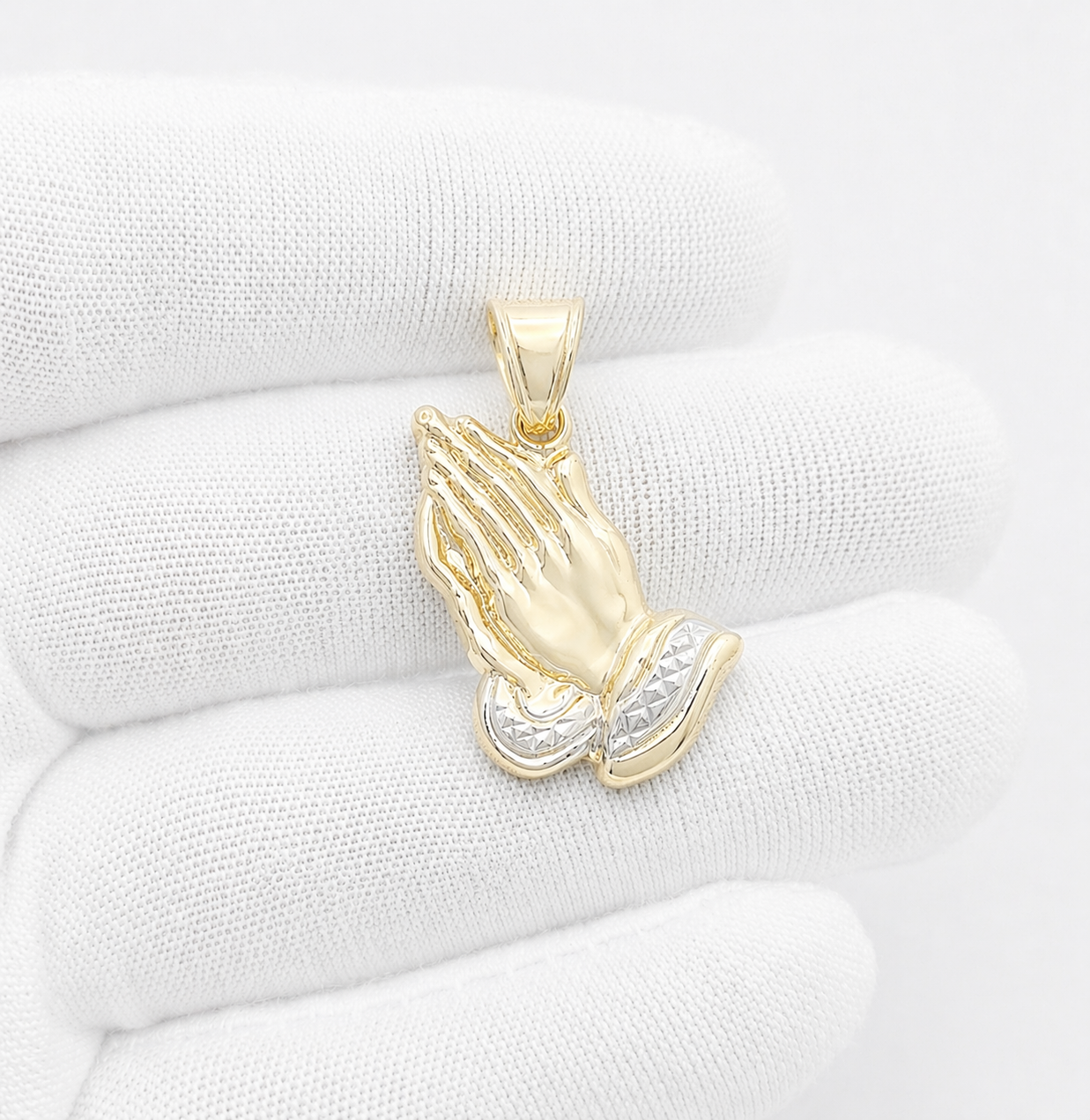10k Yellow Gold Praying Hands Prayers Hands Pendant 1.0 in x 0.7 in - Stunu jewelry