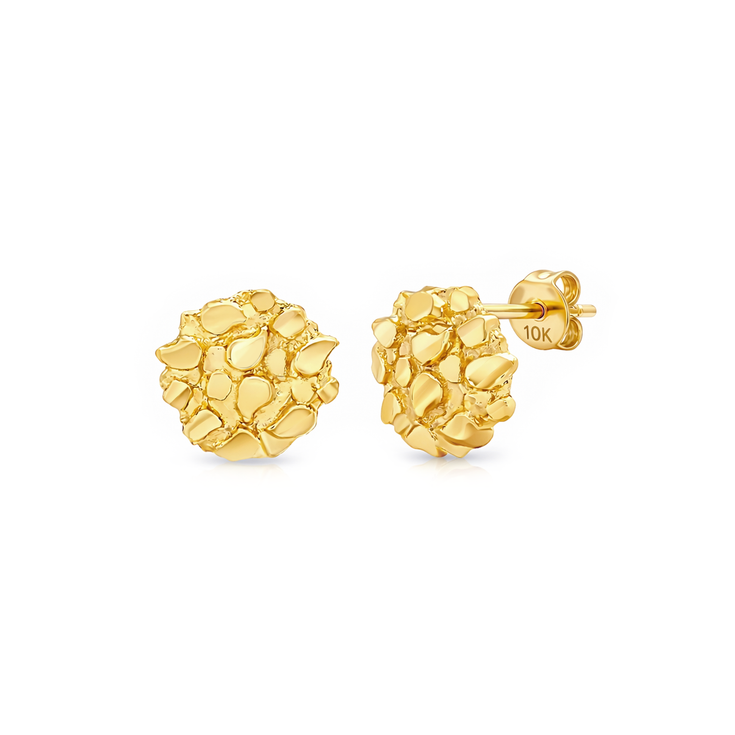 10K Gold Nugget Earrings Round Nugget 8.5 mm(0.3 inch)