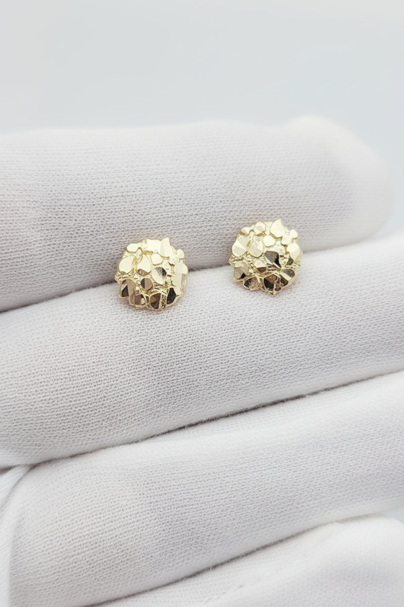 10K Gold Nugget Earrings Round Nugget 8.5 mm(0.3 inch)