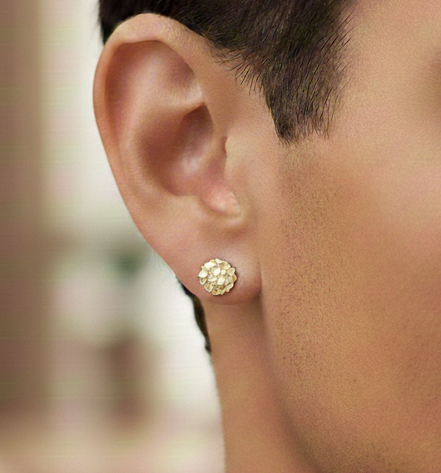 10K Yellow Gold Nugget Earrings Round Nugget 10 mm(0.4 inch)