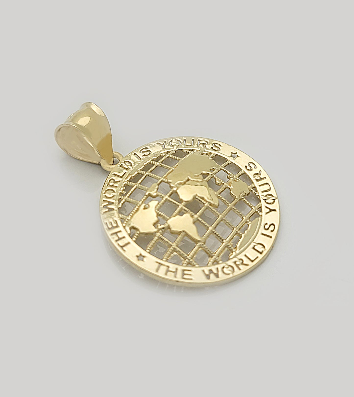 10K Yellow Gold World Map Pendant Globe Charm Diamerer 0.8 inch(1.0 in x 0.75 in) World Is Yours
