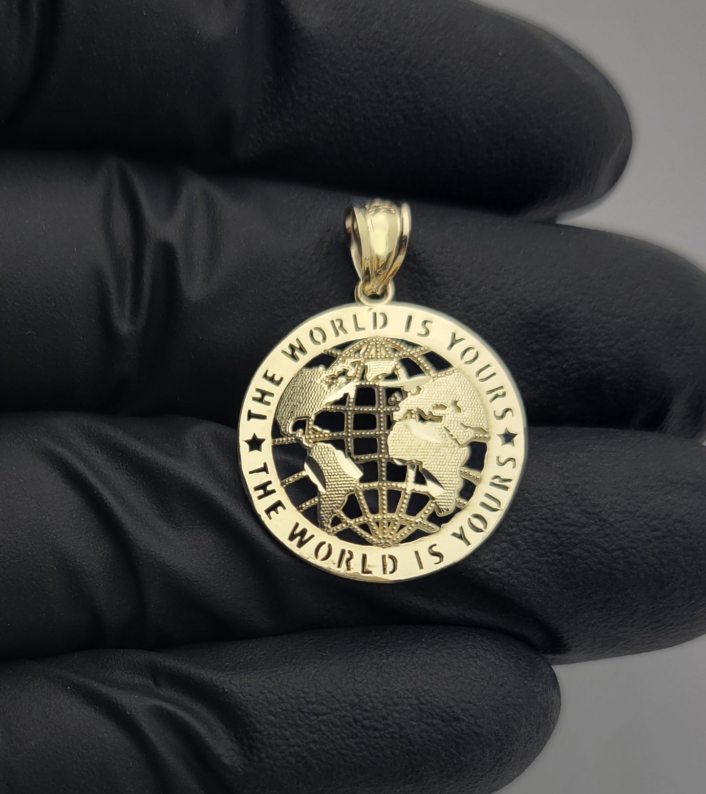 10K Yellow Gold World Map Pendant Globe Charm Diamerer 0.8 inch(1.0 in x 0.75 in) World Is Yours