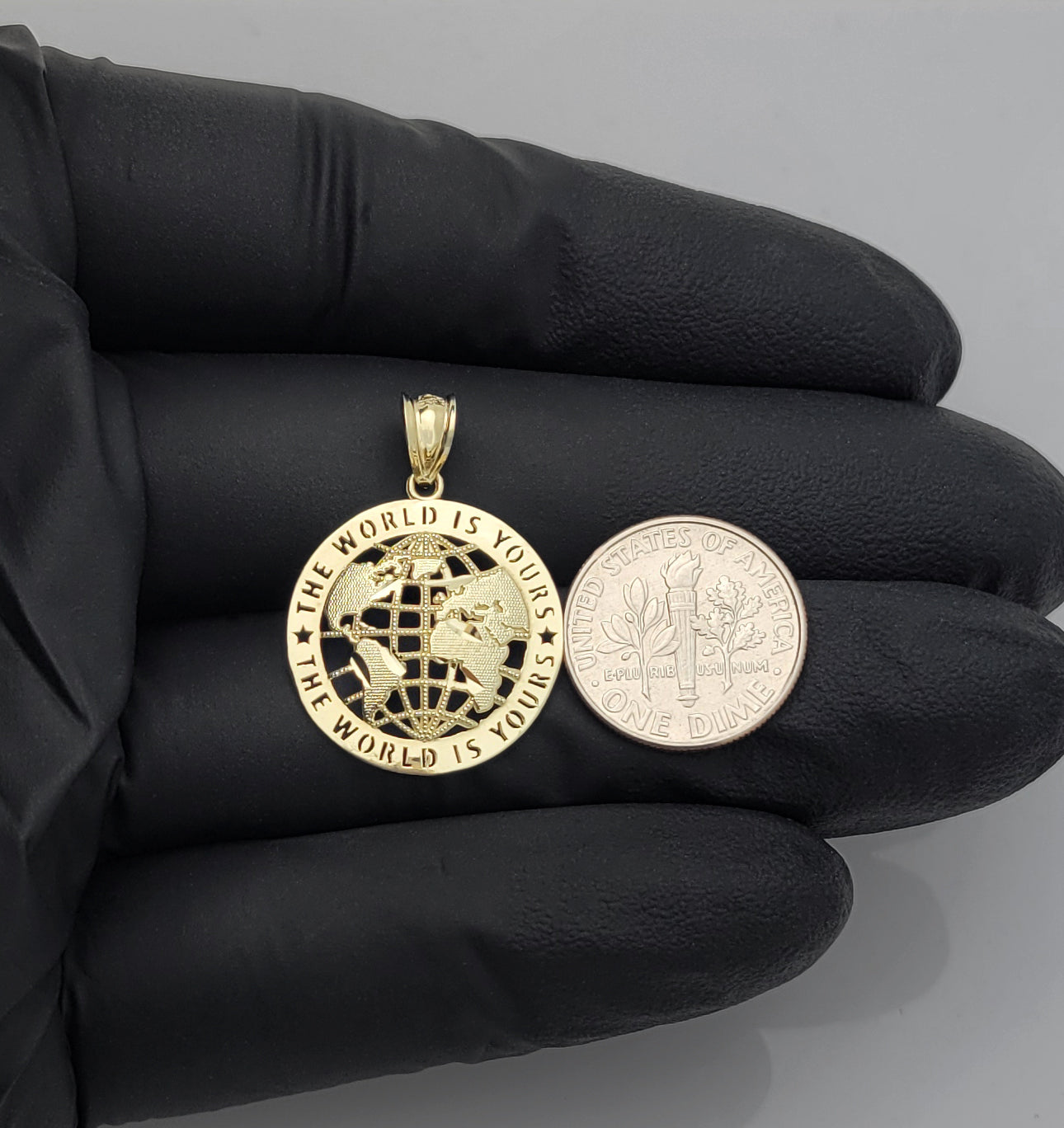 10K Yellow Gold World Map Pendant Globe Charm Diamerer 0.8 inch(1.0 in x 0.75 in) World Is Yours