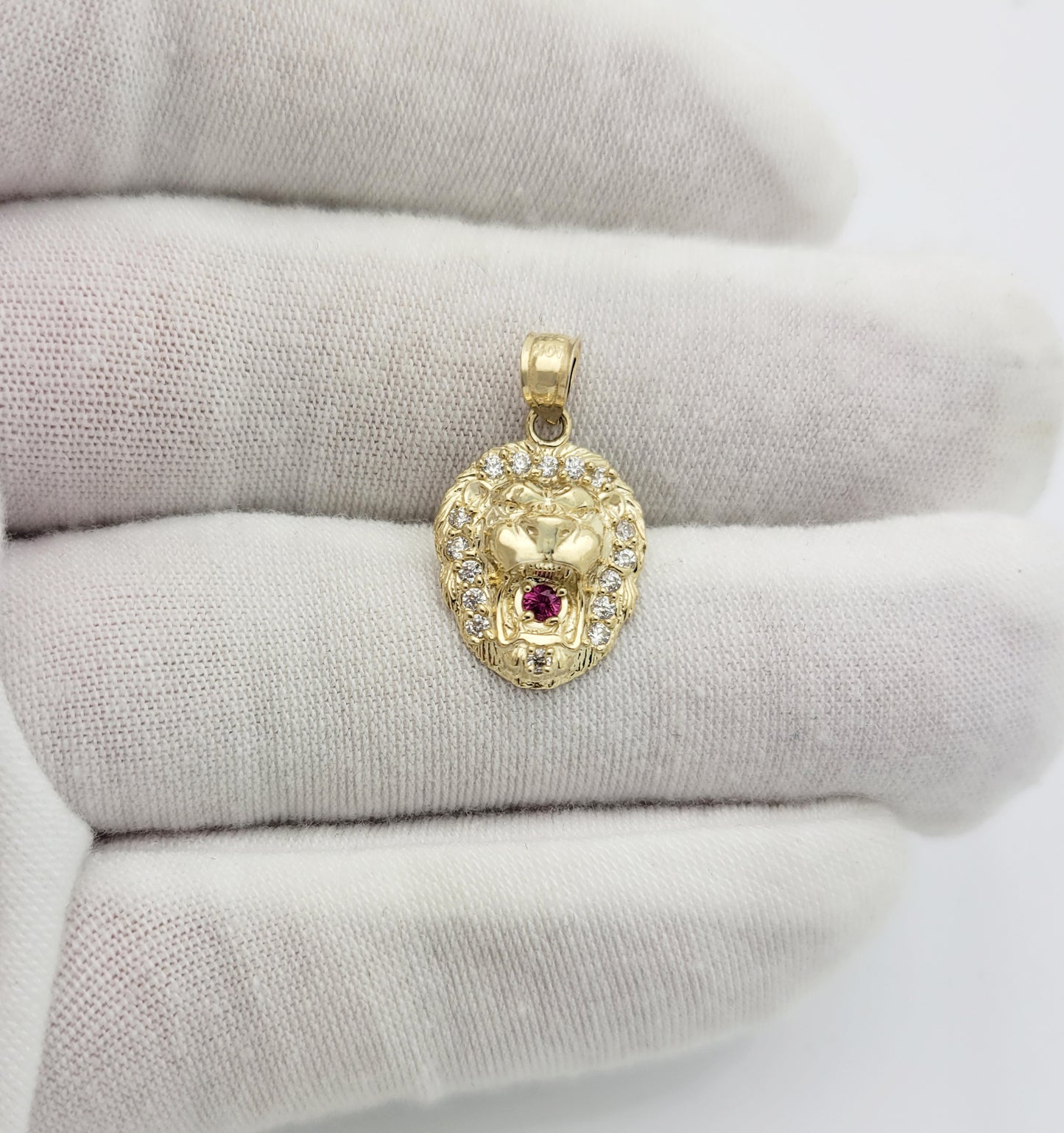 10K Yellow Gold Lion Head Charm Lion Small Pendant 22 mm x 13 mm