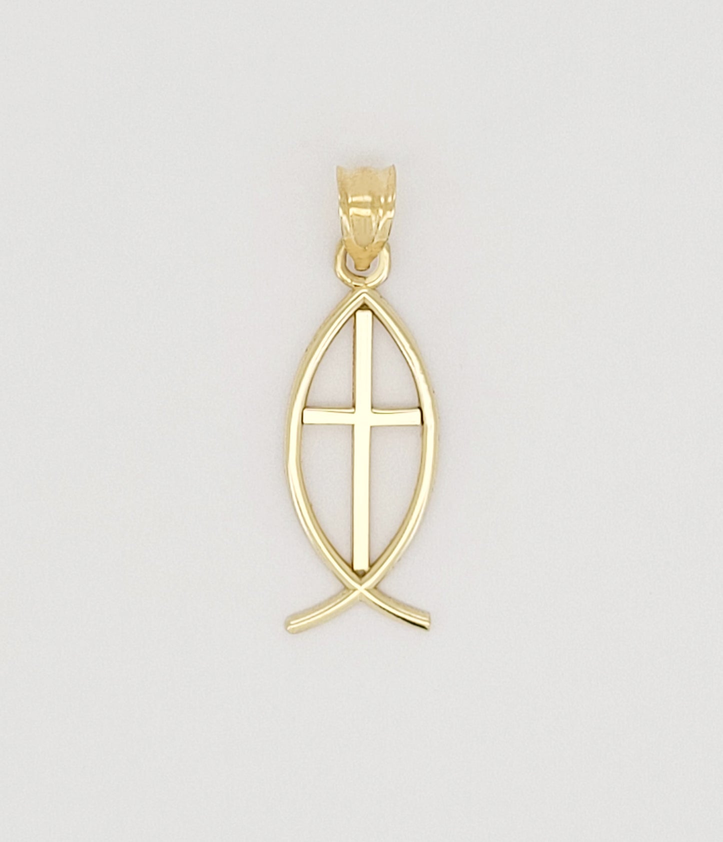 10K Yellow Gold Ichthus Christian Fish Symbol Pendant 1.3 inch Plain - Stunu jewelry