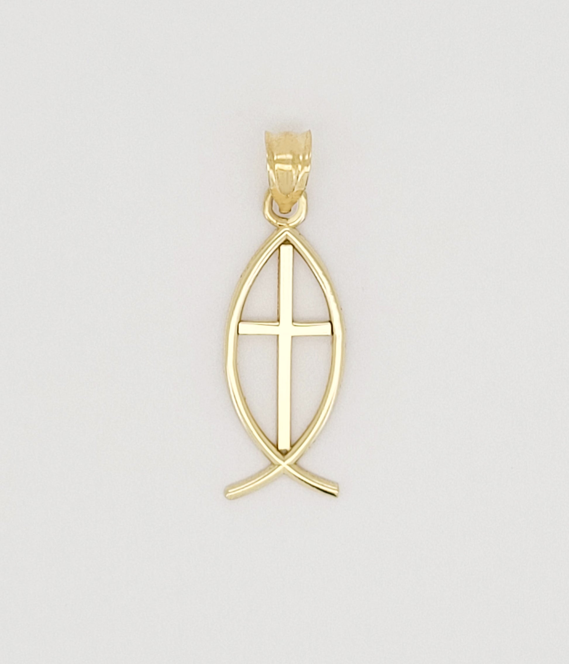 10K Yellow Gold Ichthus Christian Fish Symbol Pendant 1.3 inch Plain - Stunu jewelry