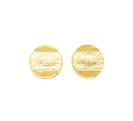 10K Yellow Gold Mens Gold Last Supper Earrings 0.5 inch(12.5 mm)