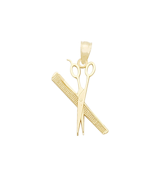 Gold Scissors & Comb Pendant Necklace Charm – Barber Hair Stylist Jewelry Gift, Unisex Hairdresser Symbol Pendant