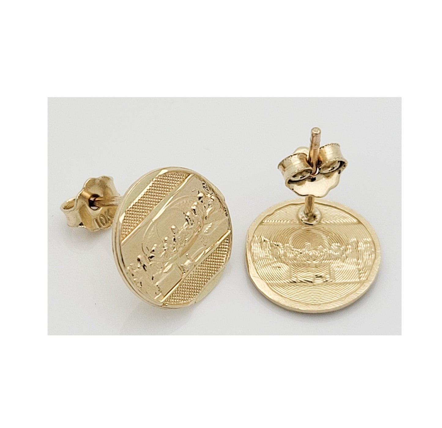 10K Yellow Gold Mens Gold Last Supper Earrings 0.4 inch(10 mm)