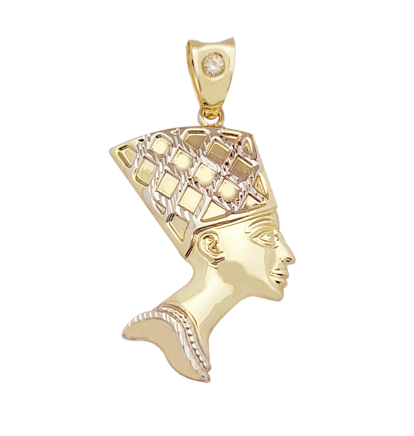 10K Yellow Gold Nefertiti Necklace Pendant Egyptian Queen Charm 1.5 in x 1.0 in