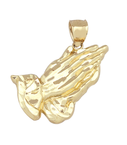 10k Yellow Gold Praying Hands Prayers Hands Pendant 1.1 in x 0.7 in - Stunu jewelry