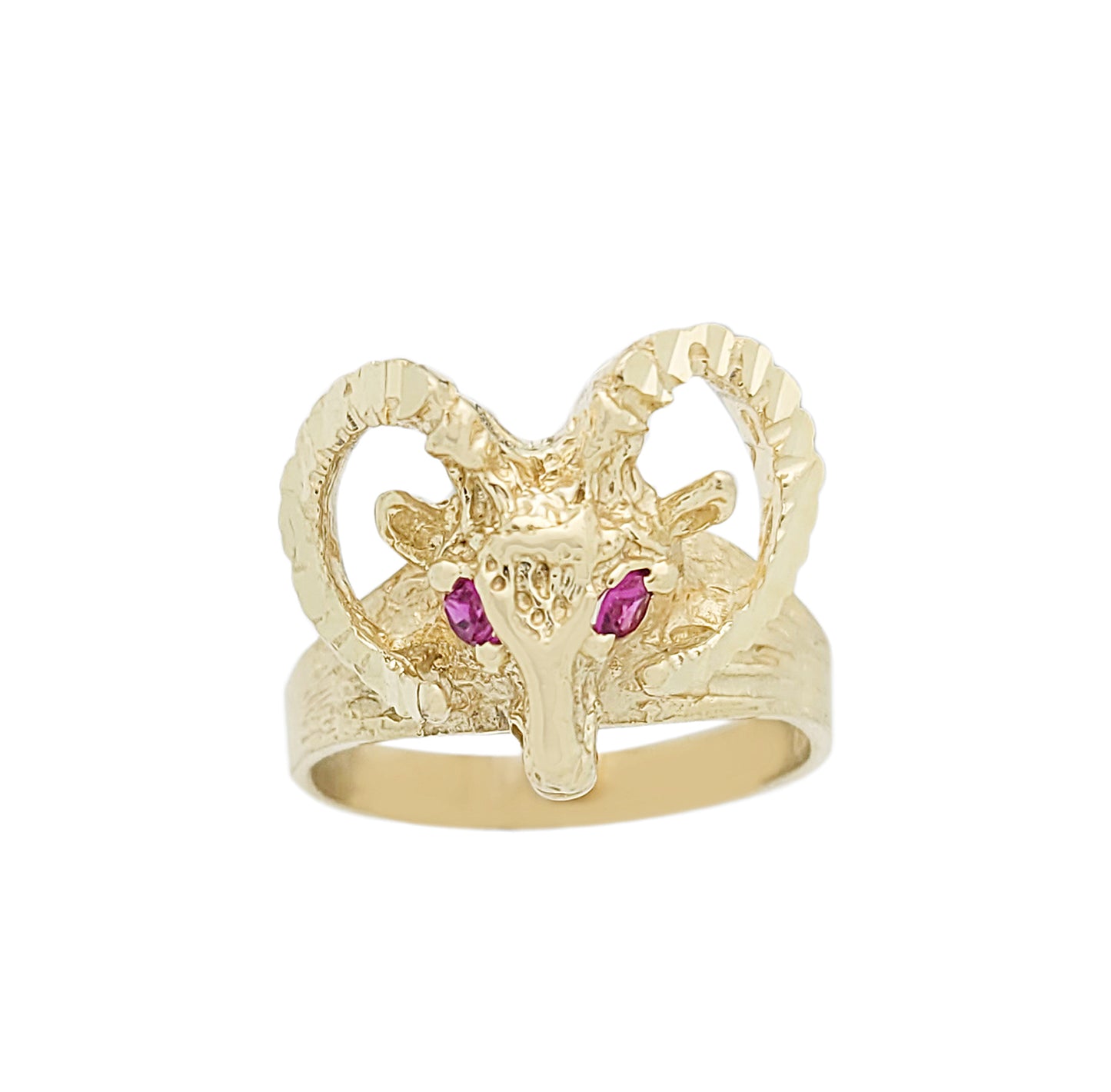 Men's 10K Yellow Gold Ram Head Ring - Aries Zodiac Jewelry, Textured Ram Horn Statement Ring for Men, Size 8