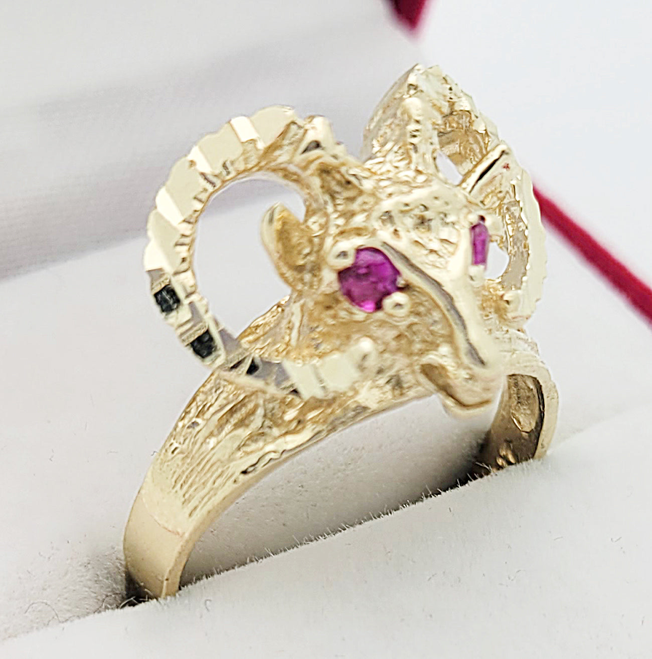 Men's 10K Yellow Gold Ram Head Ring - Aries Zodiac Jewelry, Textured Ram Horn Statement Ring for Men, Size 8