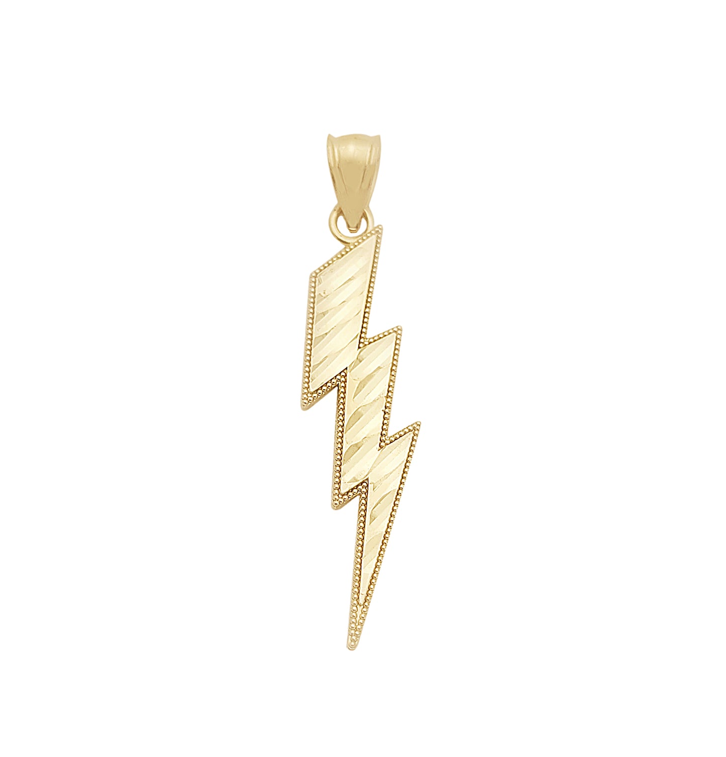 Solid 10K Yellow Gold Lightning Bolt Necklace Pendant Diamond Cut 1.7 inch