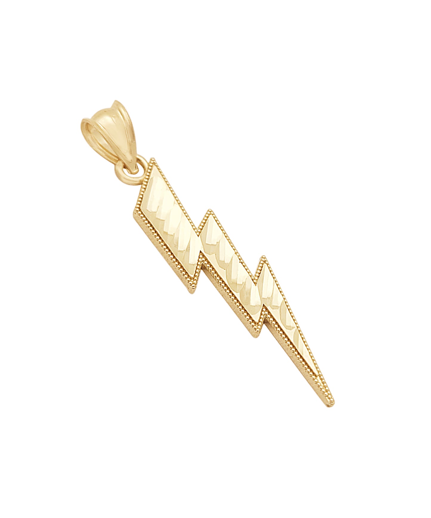 Solid 10K Yellow Gold Lightning Bolt Necklace Pendant Diamond Cut 1.7 inch