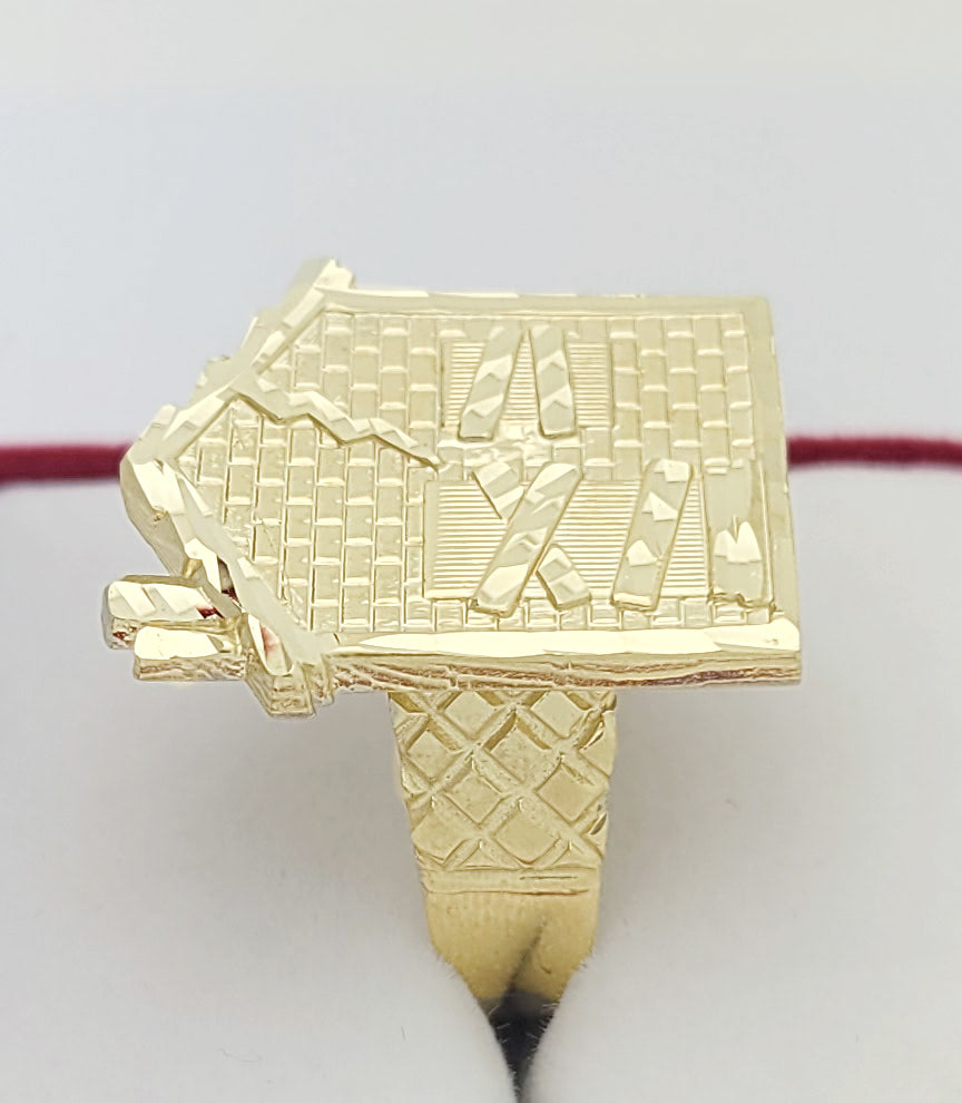 10K Yellow Gold Trap House Ring Head Size 0.95 in x 0.9 in