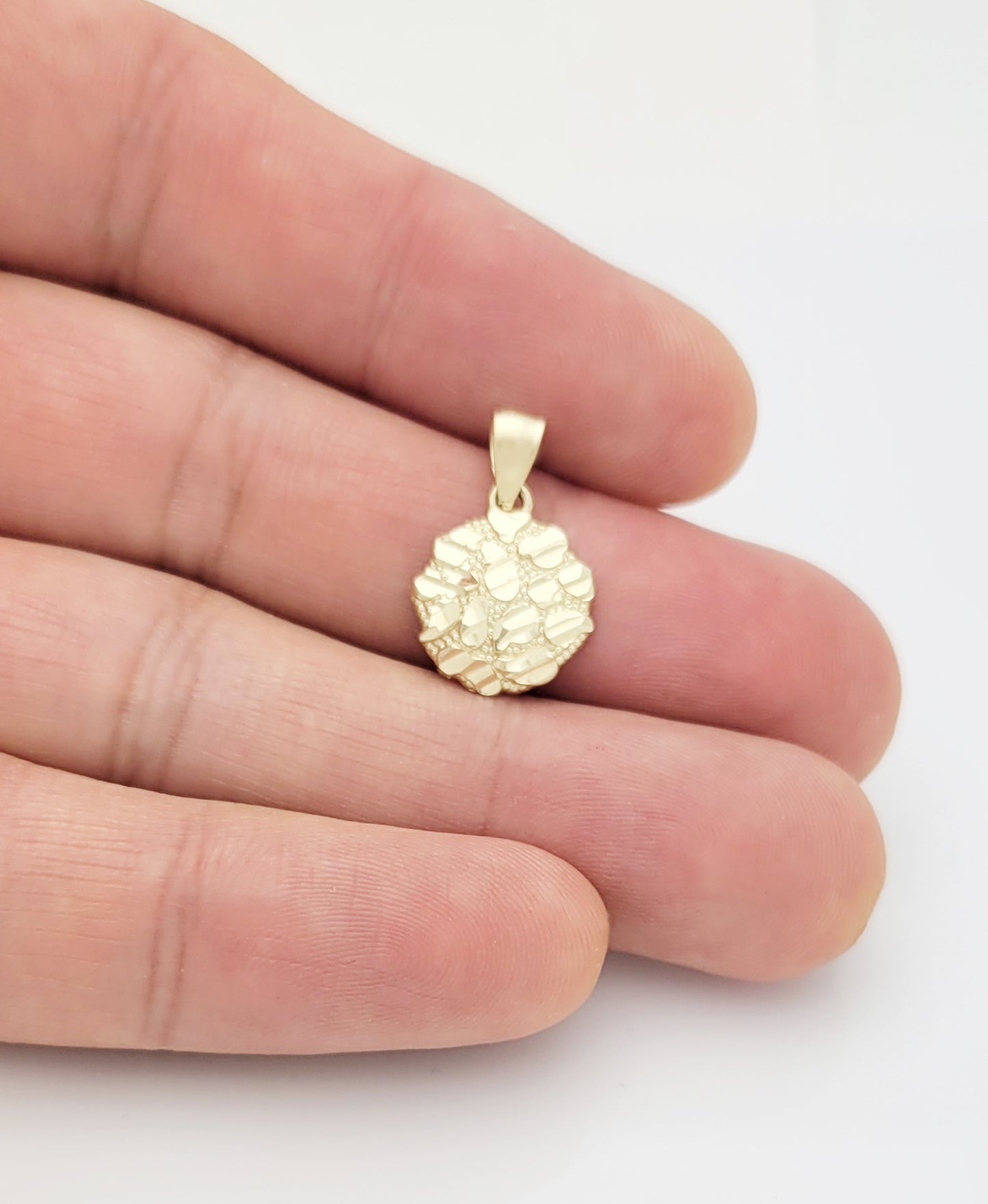 10k Yellow Gold Round Nugget Pendant Nugget Charm 12.5 mm(0.5 inch) Diameter