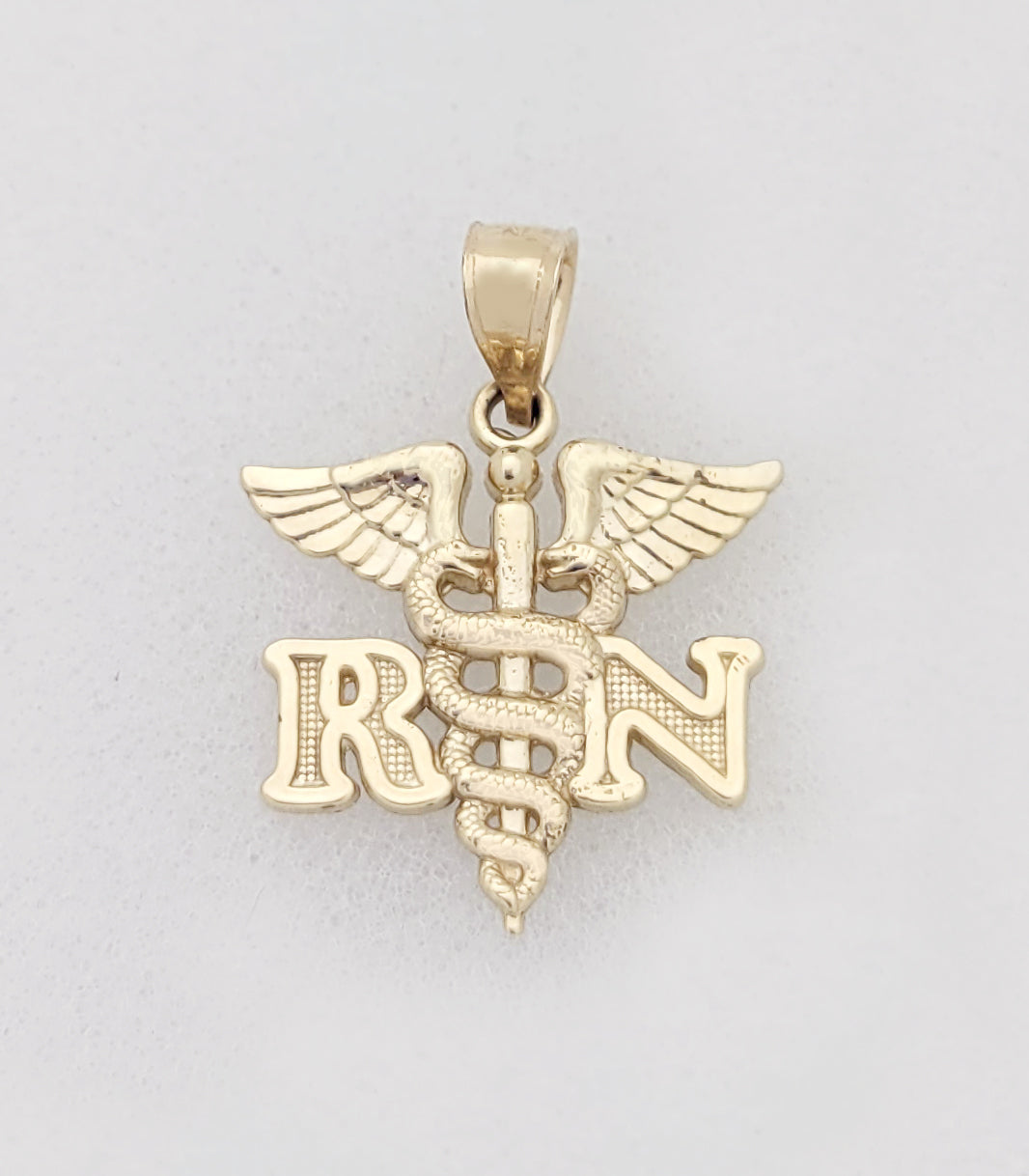 10K Yellow Gold Medical Symbol Caduceus Pendant Charm RN Pendant Registered Nurse Necklace Pendant