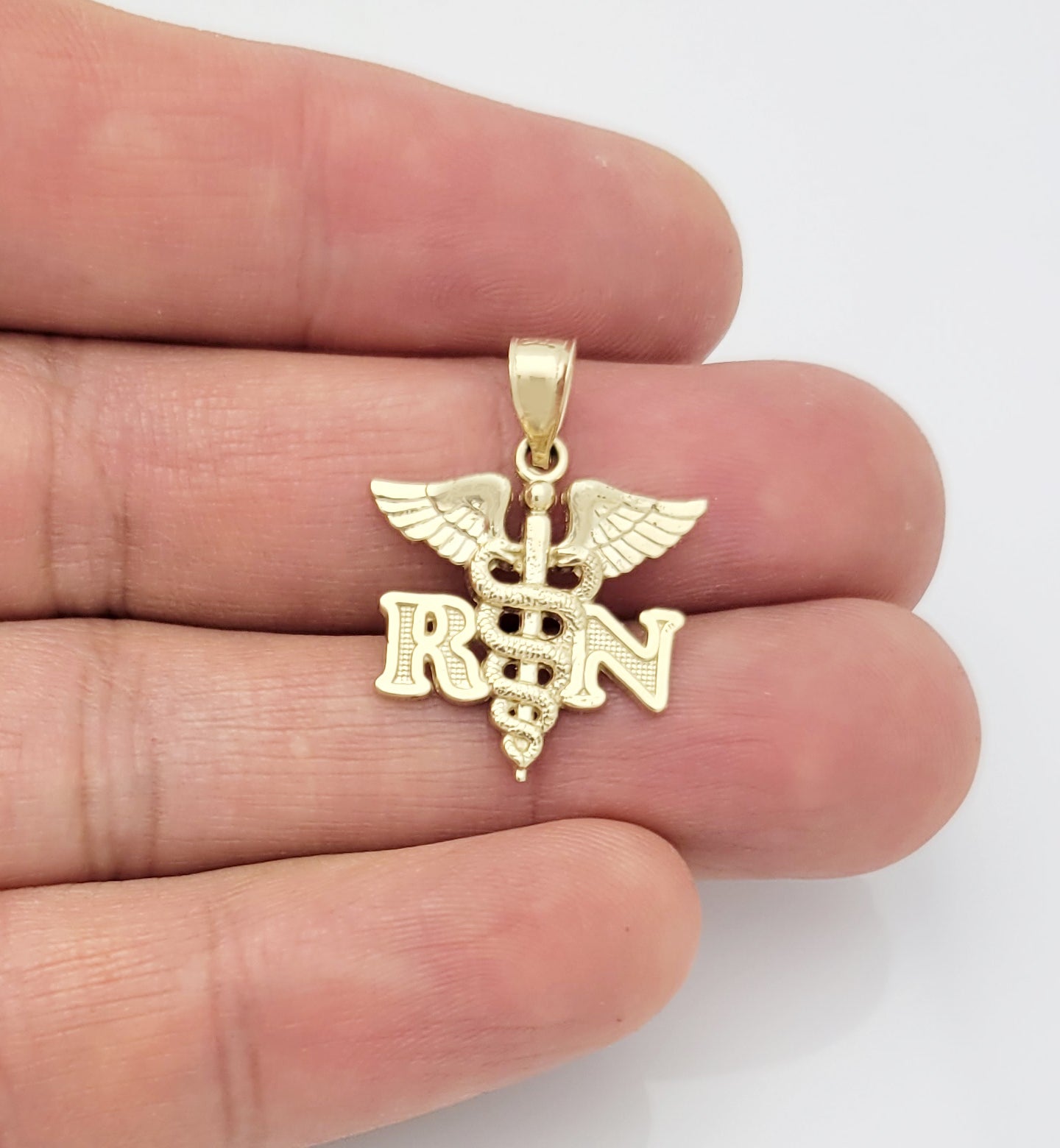 10K Yellow Gold Medical Symbol Caduceus Pendant Charm RN Pendant Registered Nurse Necklace Pendant