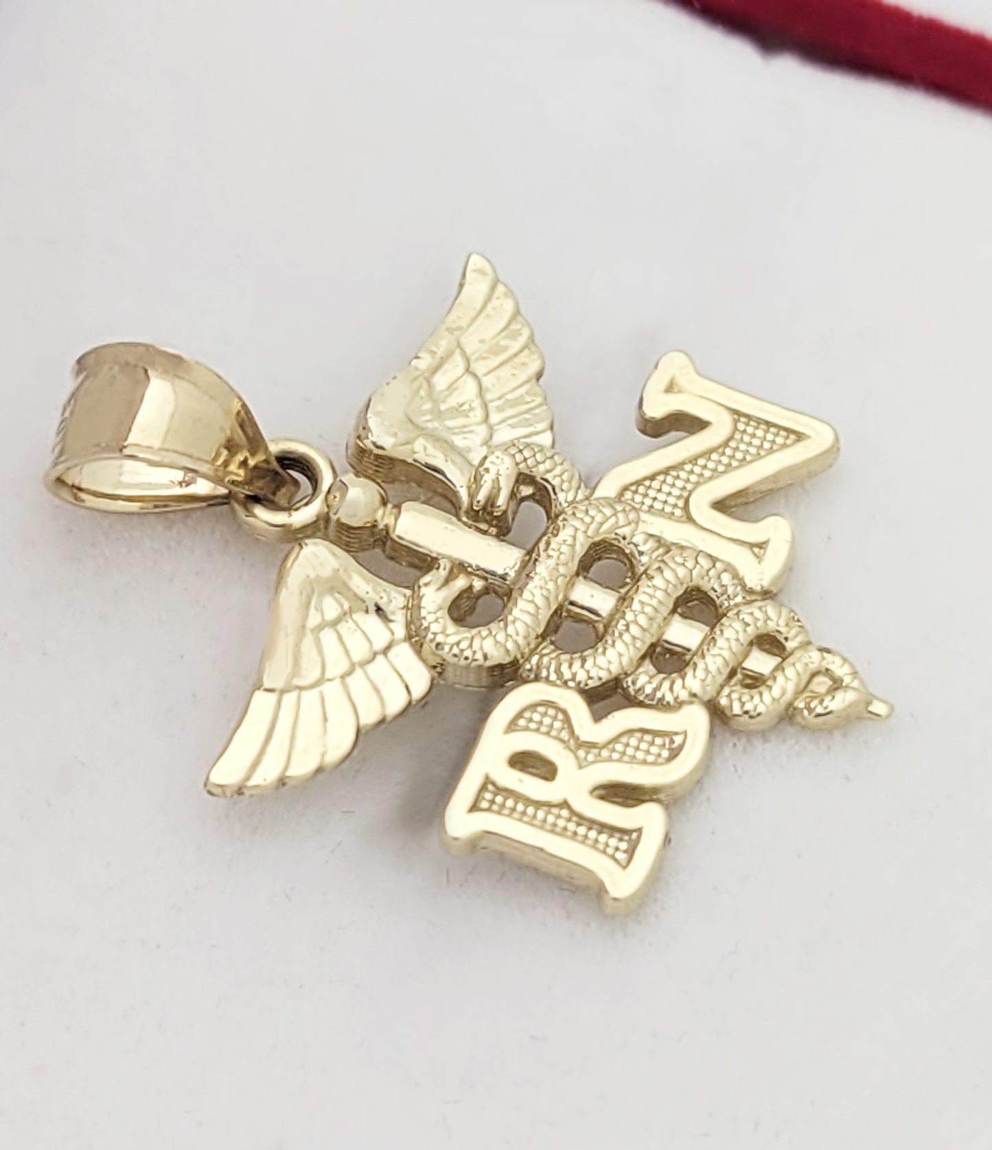 10K Yellow Gold Medical Symbol Caduceus Pendant Charm RN Pendant Registered Nurse Necklace Pendant