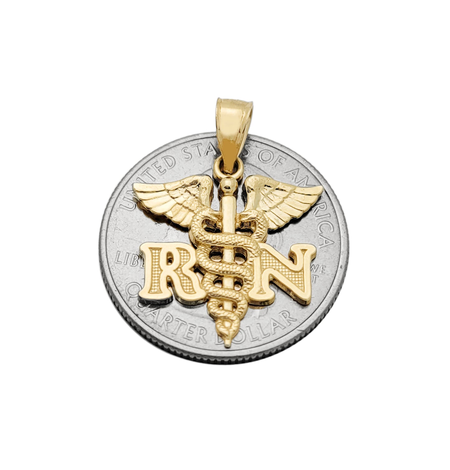 10K Yellow Gold Medical Symbol Caduceus Pendant Charm RN Pendant Registered Nurse Necklace Pendant