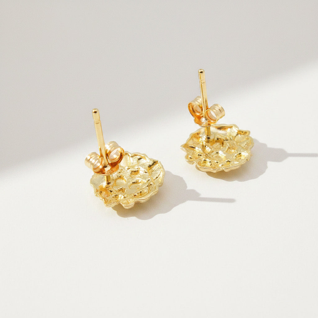 10K Yellow Gold Nugget Earrings Round Nugget 10 mm(0.4 inch)