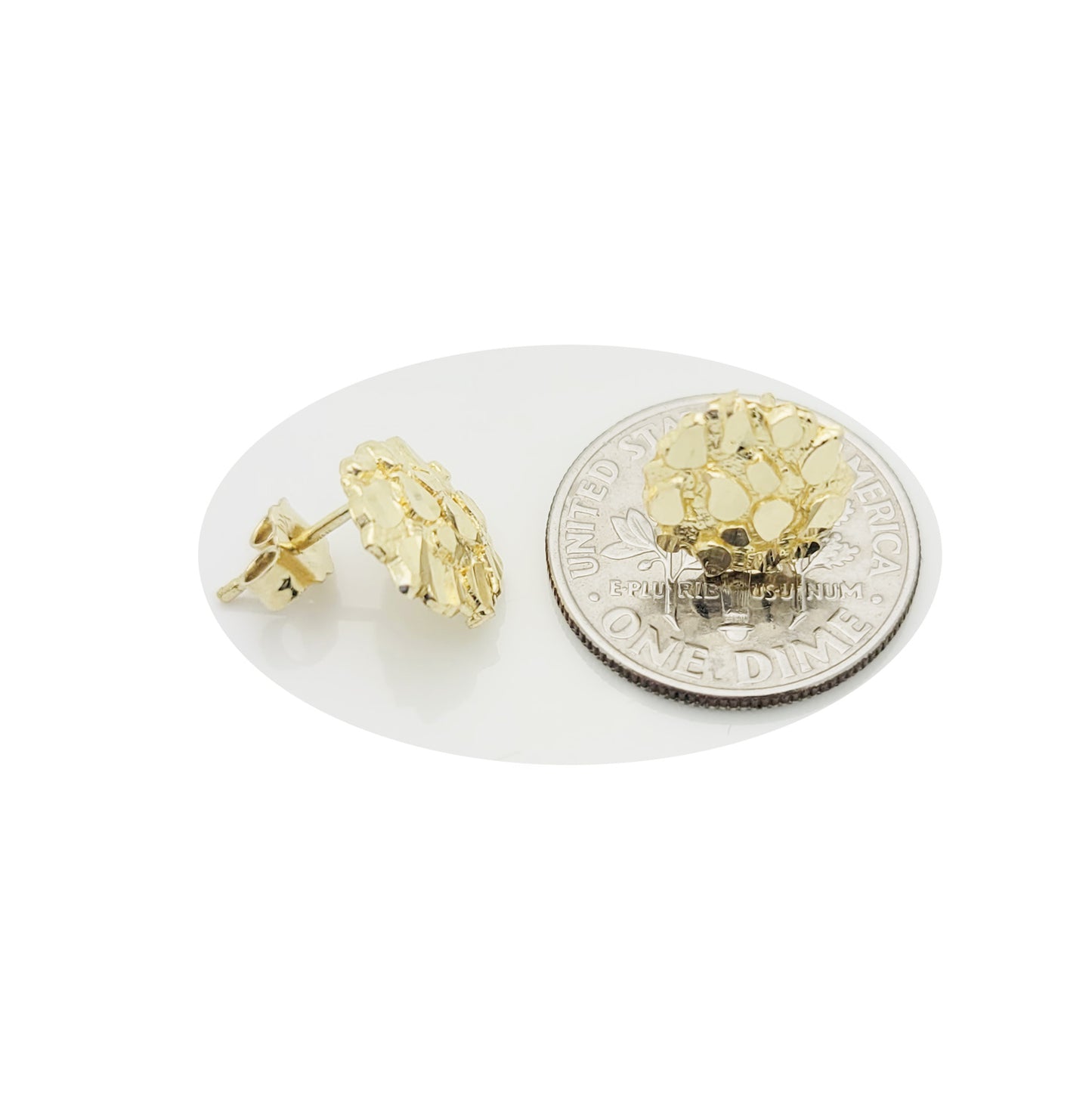 10K Yellow Gold Nugget Earrings Round Nugget 10 mm(0.4 inch)