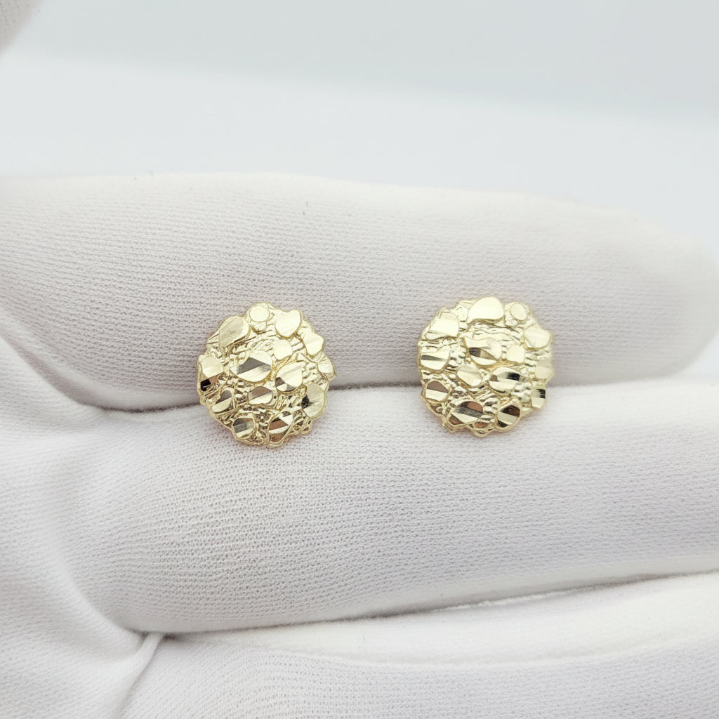 Mens 10k Yellow Gold Nugget Earrings Round Nugget Size 3