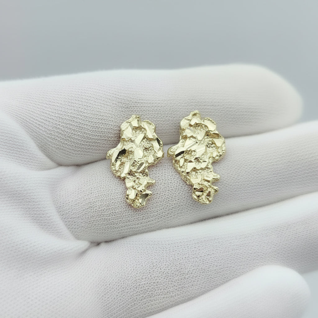 Mens 10k Yellow Gold Nugget Earrings 0.75 inch