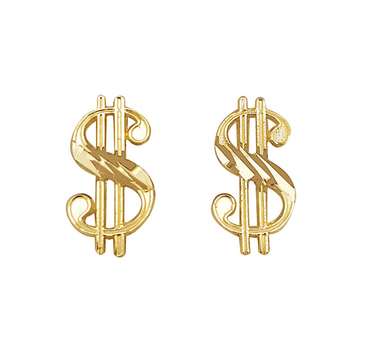 10K Yellow Gold Dollar Sign Earrings Money Symbol Earrings 12 mm x 6 mm